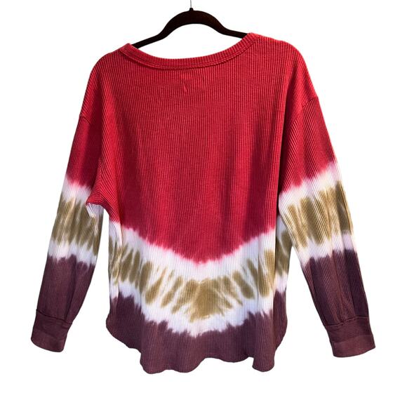 Terra & Sky Tie Dye Waffle Knit Top Long Sleeve Size 14W (0X) Red Gold Burgundy - Picture 2 of 11